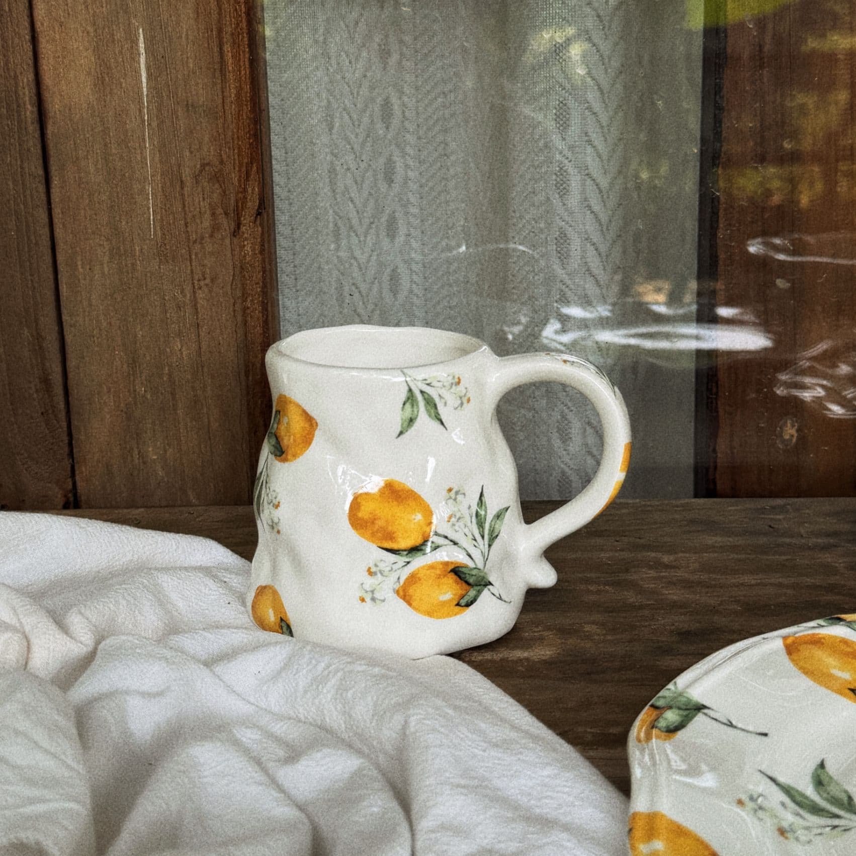 French Vintage Lemon Scented Meadow Handmade Wrinkled Ceramic Mug High Aesthetic Water Cup Office Coffee Cup