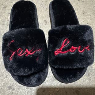 New Cross-border Trade Fuzzy Slippers, Fleece-Lined, Warm, Cross-Strap, Letter SXΨ, Bridesmaid Wedding Slippers, Couple Slippers
