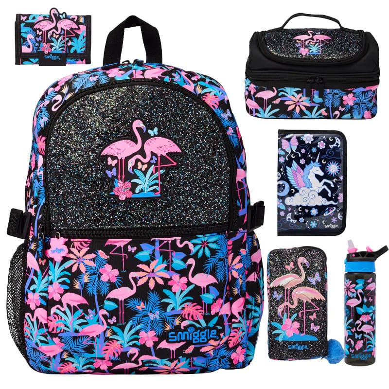 Australia Smiggle Flamingo Large Capacity Backpack for Students, School Bag, Lunch Bag, Cartoon Design