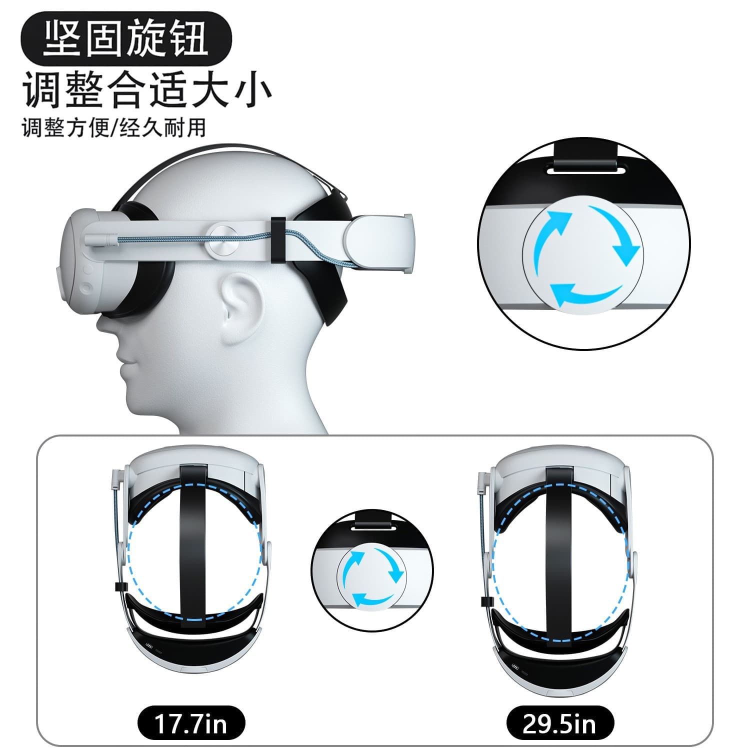 Meta Oculus Quest 3 Head Strap with PD18W Fast Charging VR Headset Accessories 10000mAh Capacity