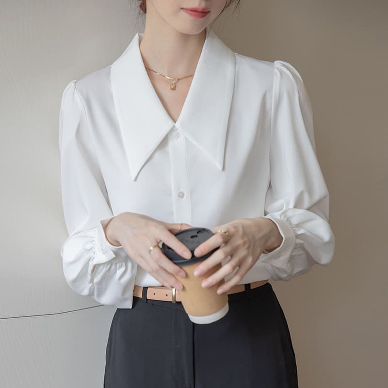 CS165B Plus Size Women's Professional Interview Workwear Inner Long Sleeve Chiffon Wide Collar Blouse