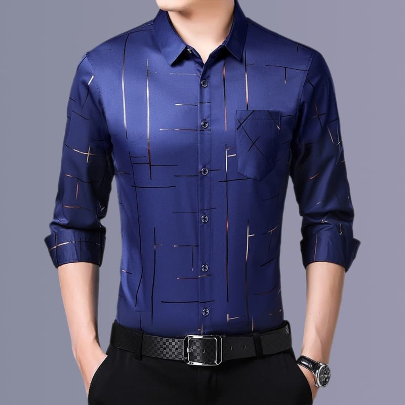 Men's Long Sleeve Shirt Spring Autumn Casual Fashion Striped Long Shirt Men's Top Trendy