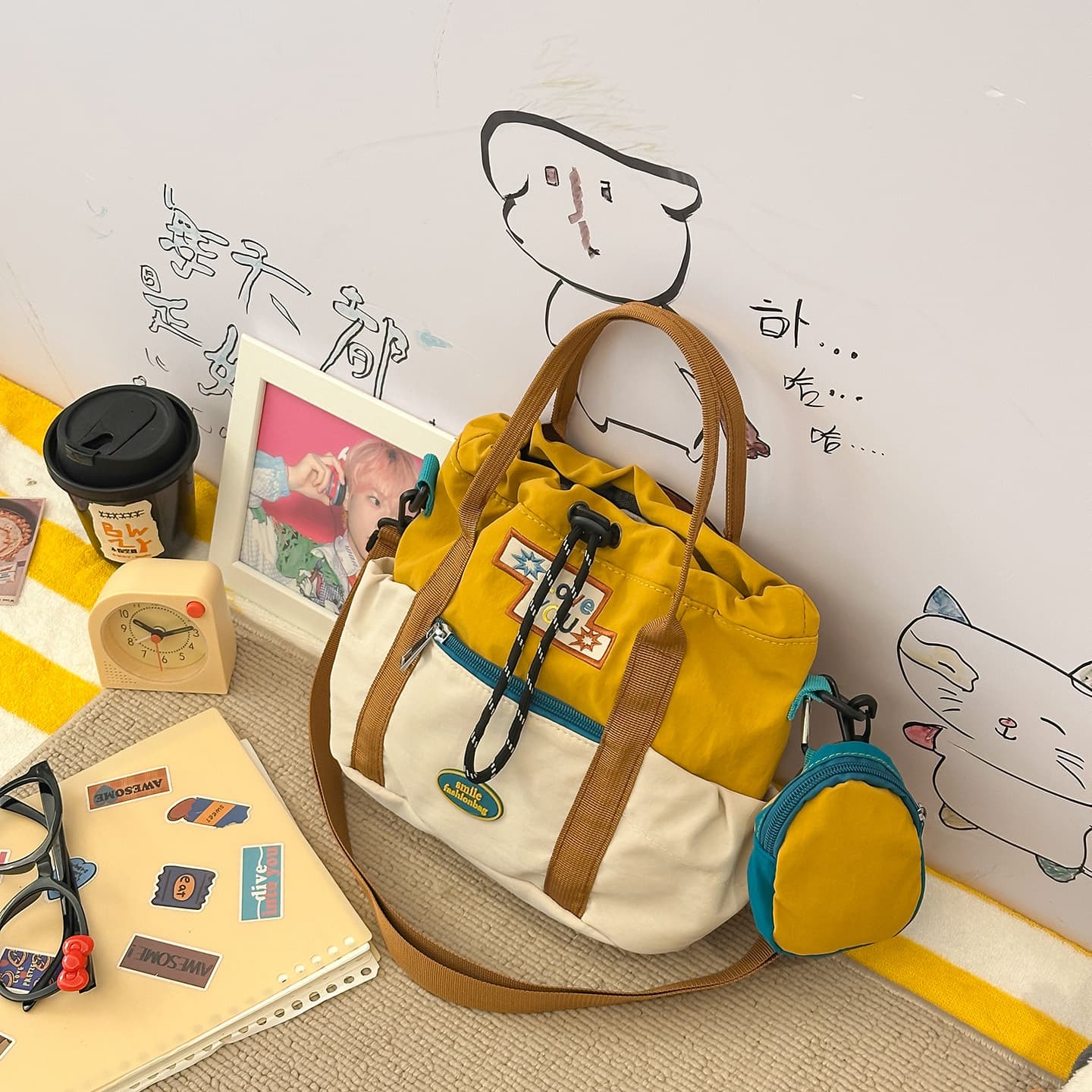 Cute crossbody bag for women 2026 new Korean style niche bucket bag for girls large capacity student portable shoulder bag trendy