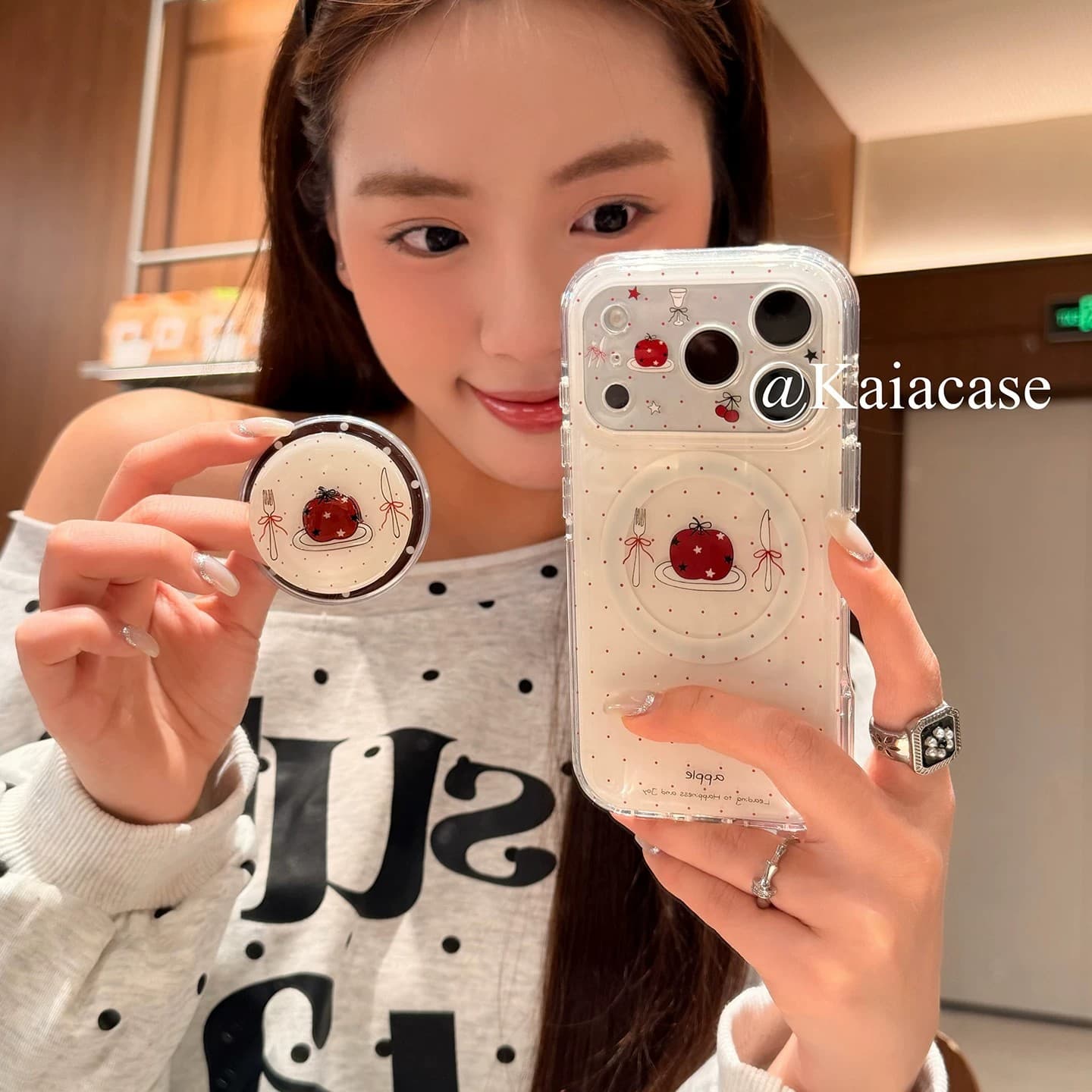 Polka Dot Red Apple and Cutlery Case for Apple iPhone 16 Pro Max, iPhone 15 Plus, Soft Shell for 14, Fresh Style