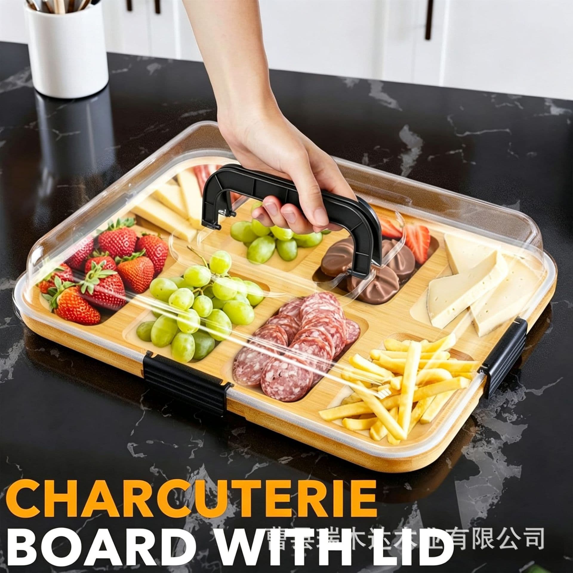 Cross-border Bamboo Deli Tray Portable Travel Fruit Snack Plate Wooden Cheese Snack Compartment Tray