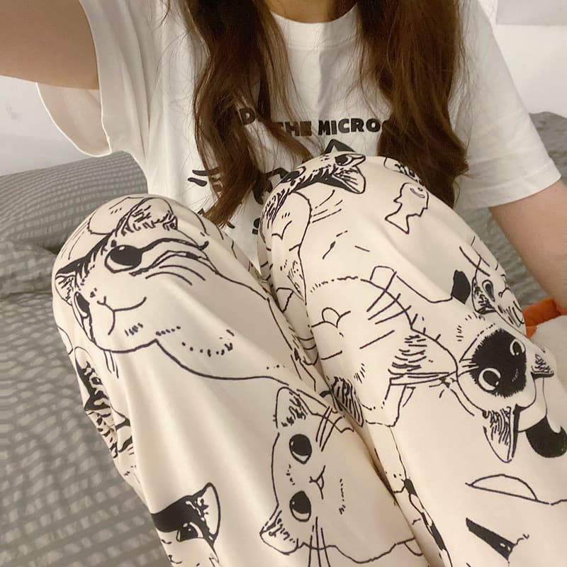 Cartoon pajama pants for women, new summer and autumn style, suitable for wearing at home with air conditioning, Korean style, loose and casual.