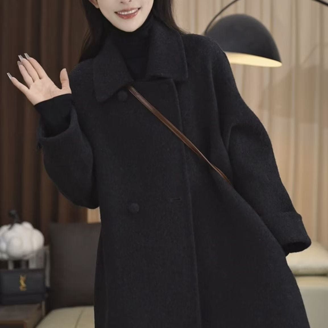 2026 Mid-Length Wool Coat for Petite Loose Autumn/Winter Women's Long Wool Elegant Coat, New Spring/Autumn Style