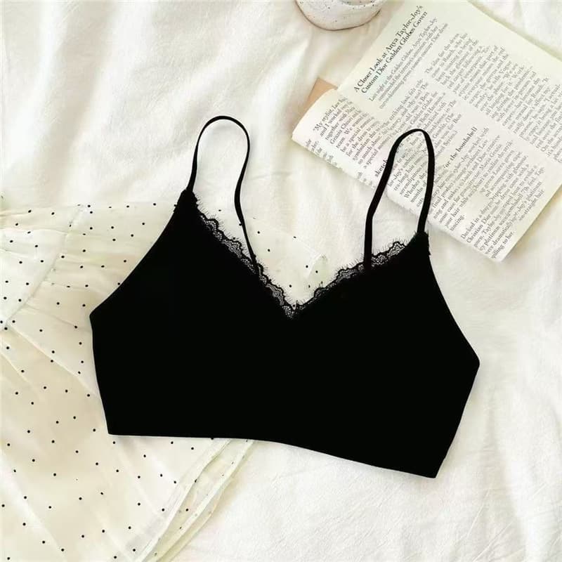 Lace Trim Thin Strap Seamless Cup Bra with Palm-Shaped Inner Cup, Push-Up for Small Bust, Shaping, No Underwire, Side Coverage Bra