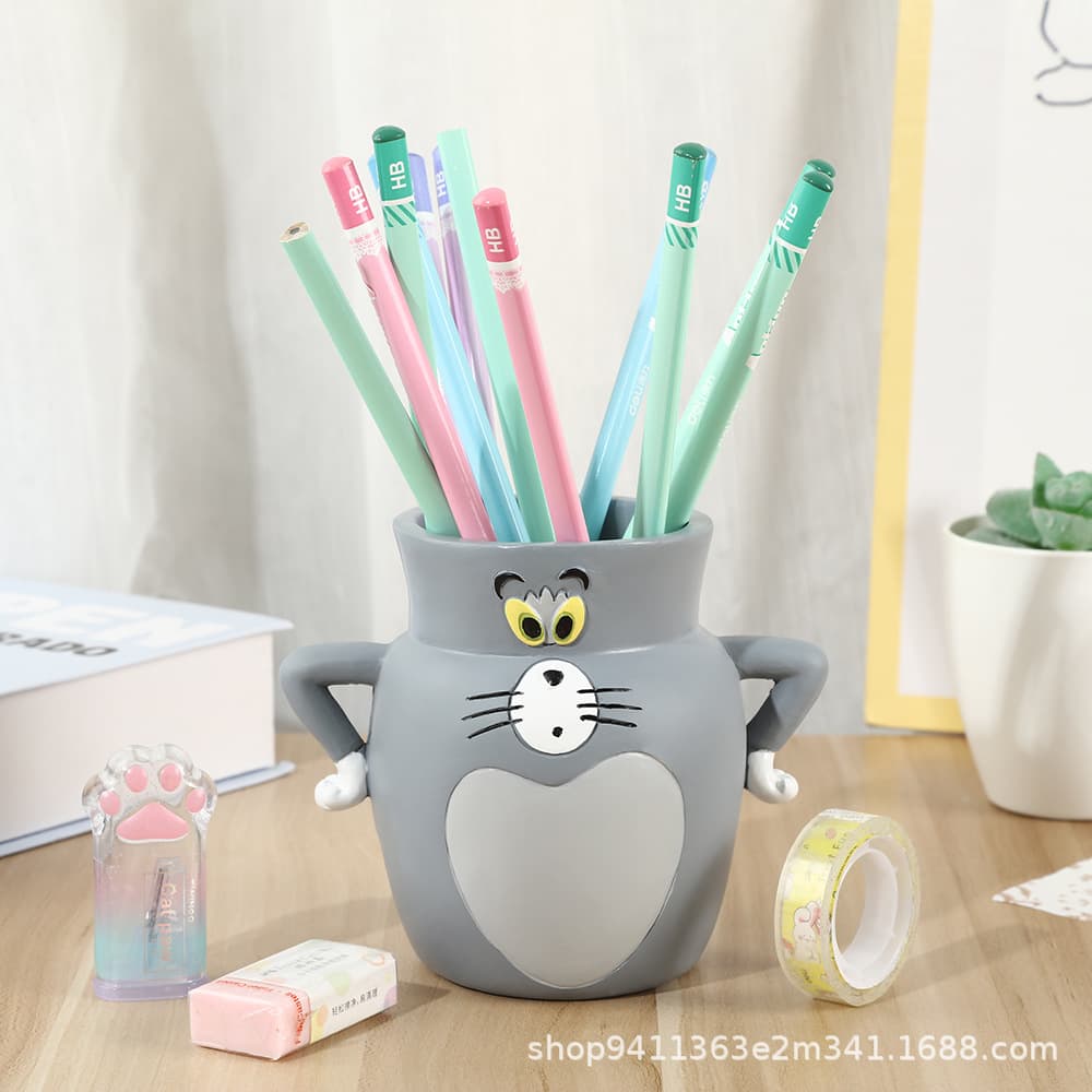 Cartoon Tom and Jerry Transformable Pen Holder Tom Cat Craft Resin Bottle Home Decoration Storage Small Ornament