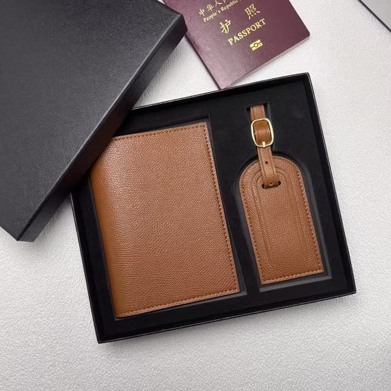 Cross-border bestseller, custom PU passport holder document bag with cross-grain luggage tag set, card organizer