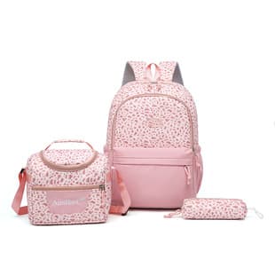 New Cross-border Leopard Print 3-Piece Backpack Set, Large Capacity Lightweight Student Schoolbag for Middle Schoolers, Includes Pencil Case and Lunch Bag