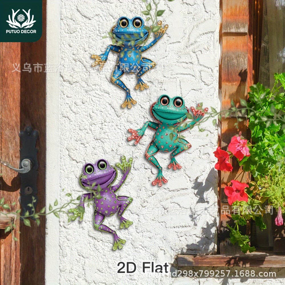 3-Piece Set of New Creative Iron Art Colorful Little Frogs, Wall Decoration for Room and Living Room, Cross-Border Hot Seller