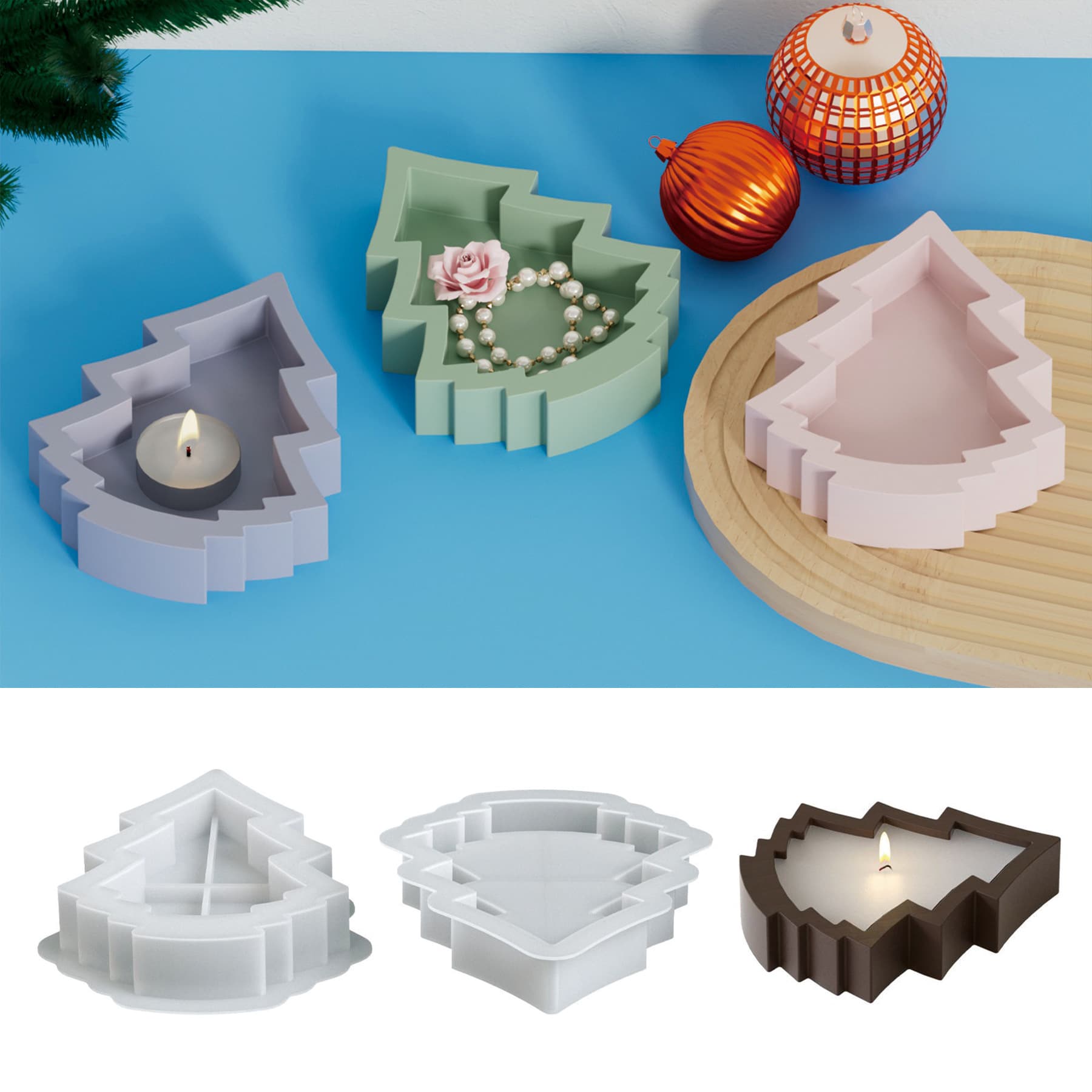 Aromatherapy Plaster Christmas Tree Storage Tray Silicone Mold DIY Candle Cup Christmas Ornaments Glue Mold