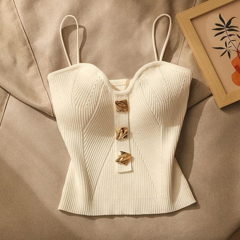 2023 New Summer High-End Chanel-Style Knit Tube Top Camisole Vest for Women, Sleeveless Backless Short Top, Inner Wear or Outer Wear