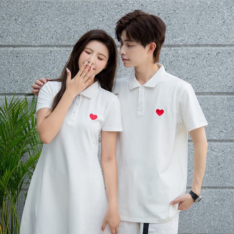 Dropshipping Pure Cotton Couple Set Loose Sportswear Casual Polo Men's T-Shirt Women's Dress Couple Outfit 3310