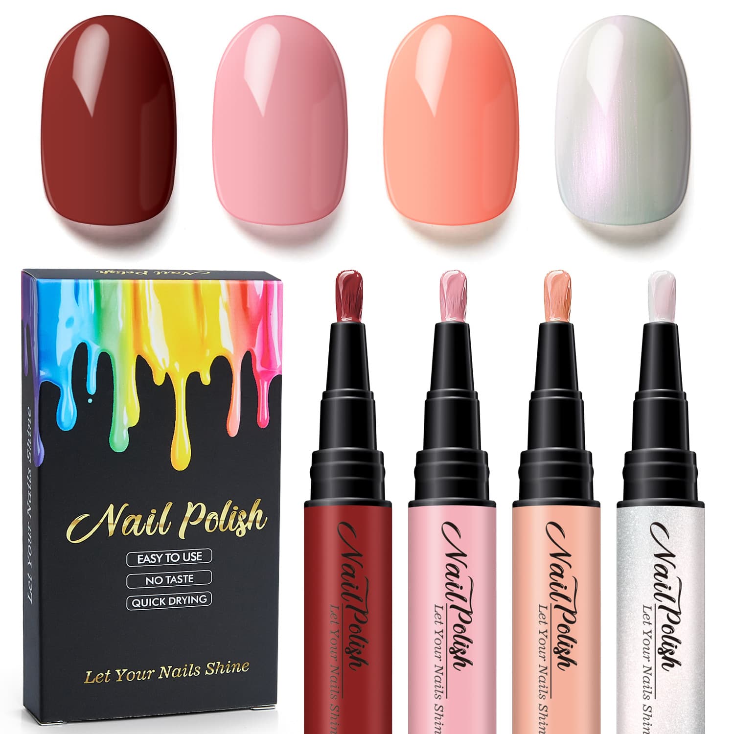 Cross-border 4-Color Set Nail Polish Pen Water-based No-bake Quick-dry Long-lasting Solid Color Pearl Fine Glitter Nail Polish Wholesale