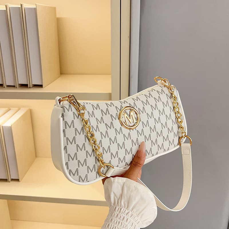Cross-border French Vintage Underarm Bag for Women, New Letter Print Crossbody Small Square Bag with Chain, Shoulder and Handbag
