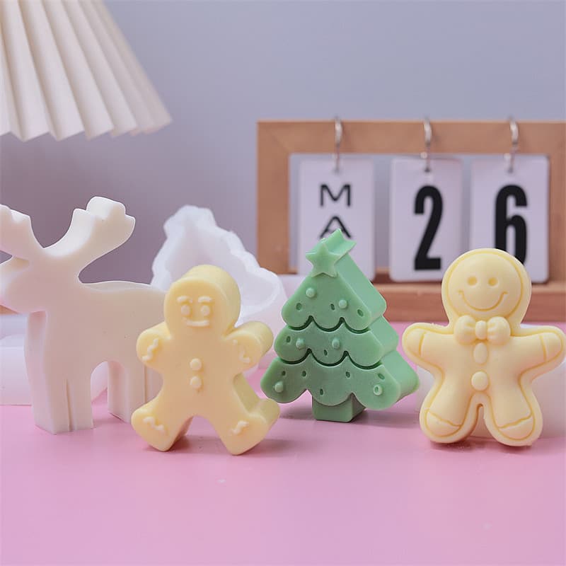 Christmas Tree Gingerbread Man Aromatherapy Candle Silicone Mold Baking Tool Chocolate Mousse Cake Mold Irregular Shape White