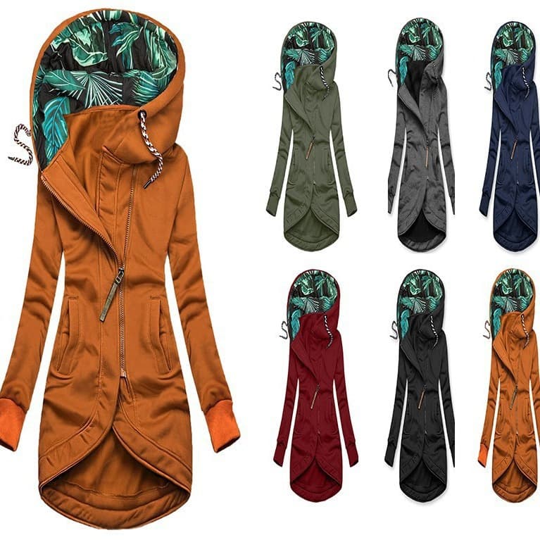 2024 eBay AliExpress Amazon Cross-border Women's Hooded Zip-up Solid Color Print Long Sleeve Sweatshirt Jacket