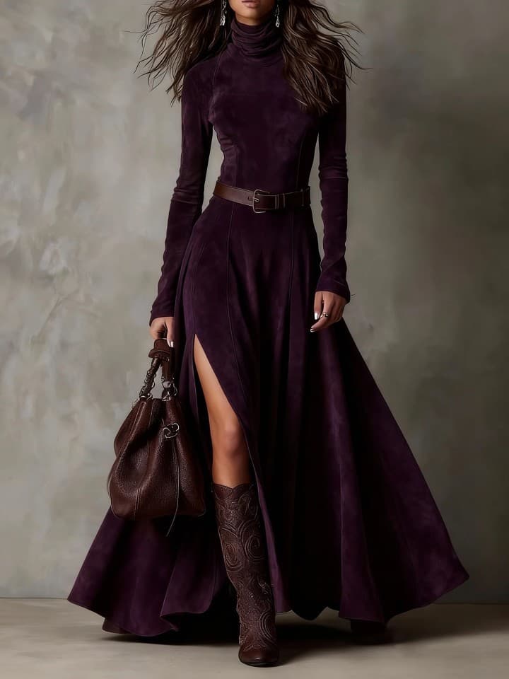 2025 Cross-border Amazon Fall/Winter Elegant European and American Fashion Commute Stand Collar Long Dress