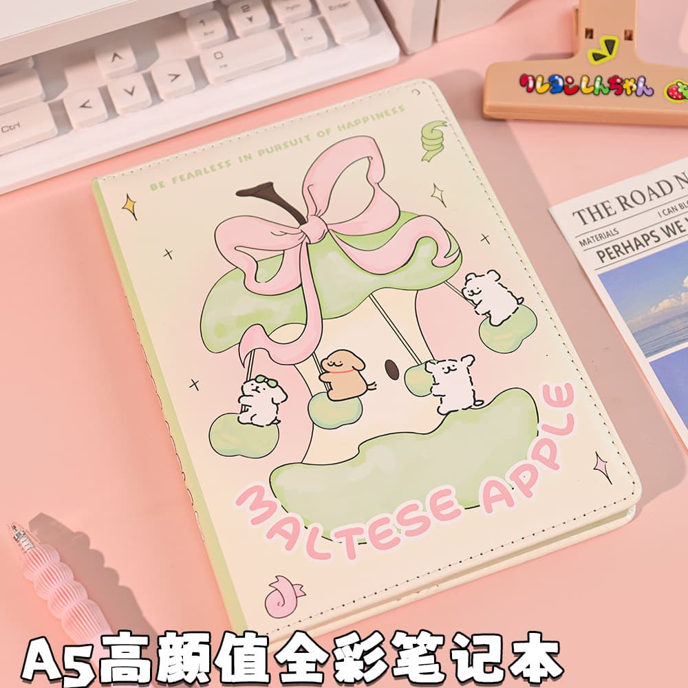 A5 Apple Dog Color Page Notebook Cartoon High Appearance Student Notebook Ins Style Thick Paper Journal