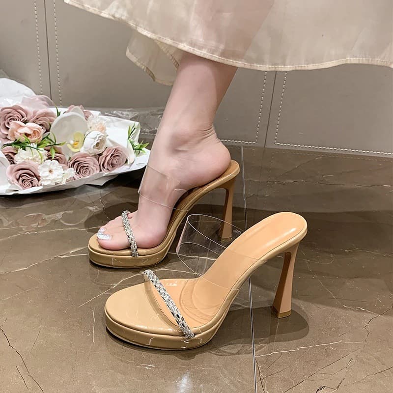 Transparent One-Strap High Heel Sandals Women 2026 Summer New Korean Style Height Increasing Sandals Outdoor Short Women Slippers