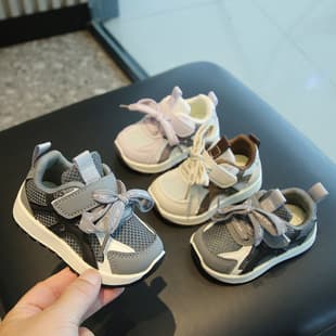 2026 Spring Summer New Kids Mesh Sports Shoes Breathable Soft Sole Boys Girls Lightweight Dad Sneakers Velcro Trendy Brand