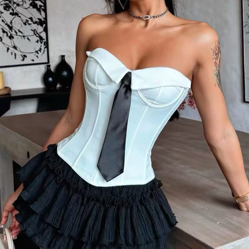 Cross-border Independent Site Street Photography European and American Style Hot Girl Corset Tie Pure Desire Solid Color Tank Top Women Fishbone Waist Trainer