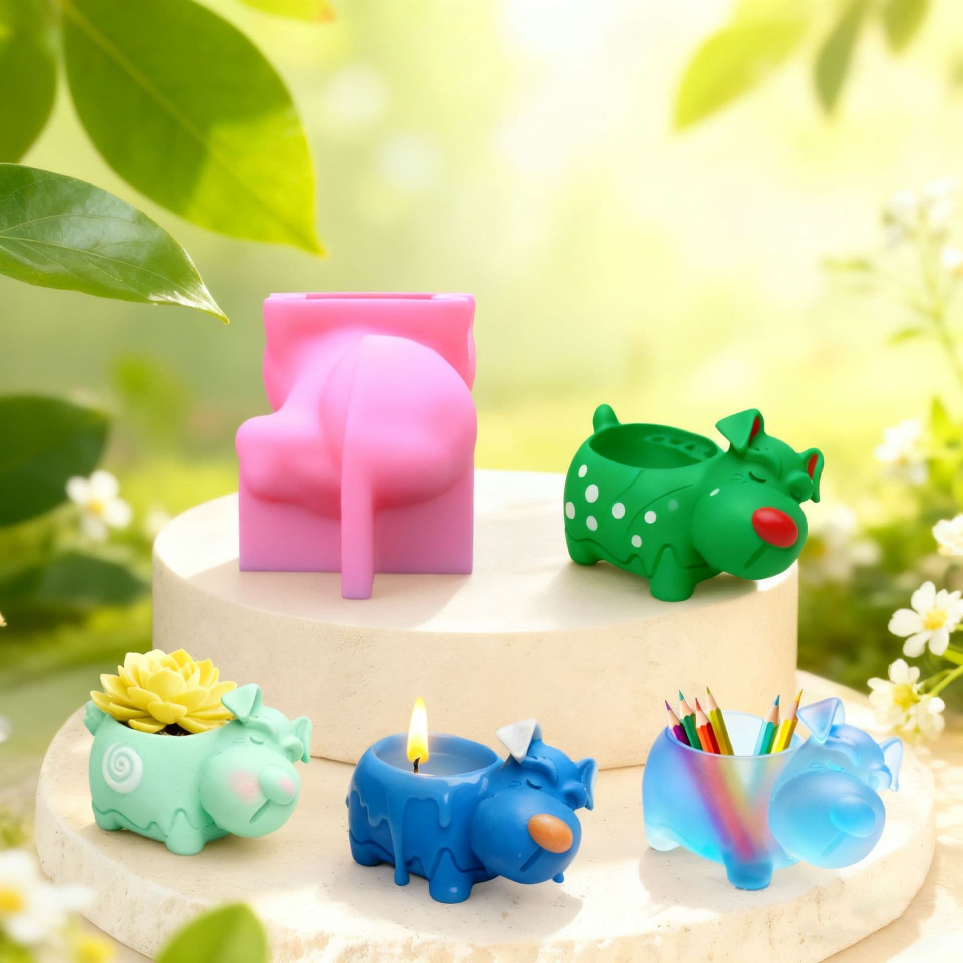 Piggy Flower Pot Silicone Mold Handmade DIY Succulent Plant Pot Aromatherapy Candle Plaster Decoration Mold C3