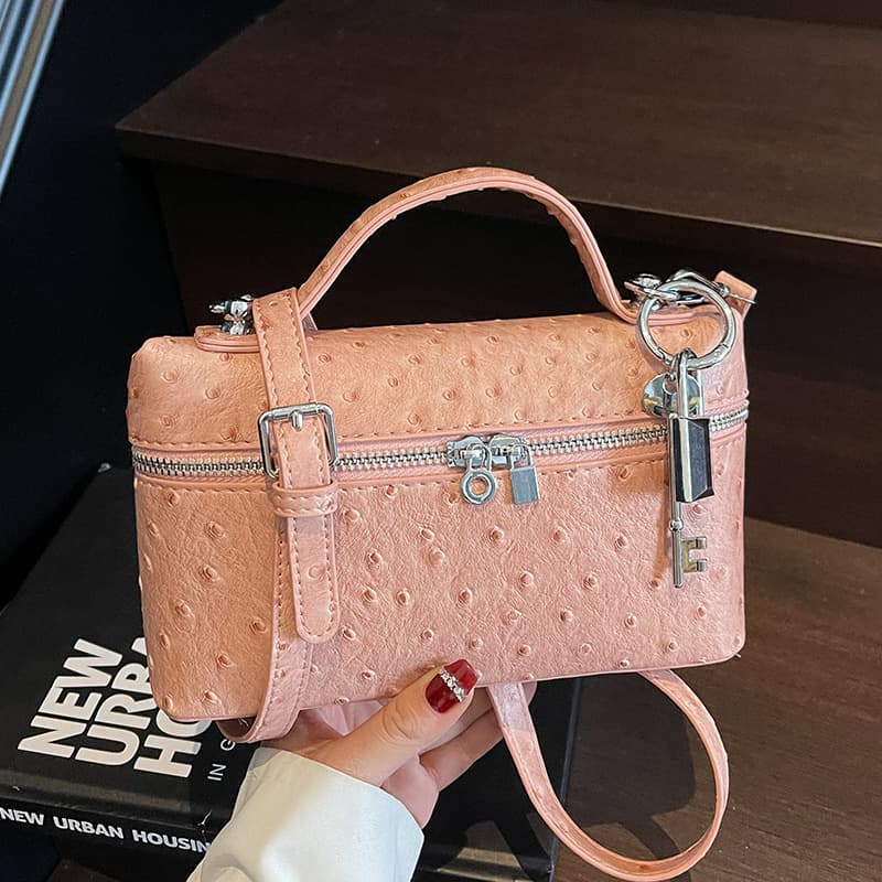 Trendy New Personalized Ostrich Pattern Handbag Small Square Bag for Women Fashion Commuter Versatile Stylish High-End Crossbody Bag