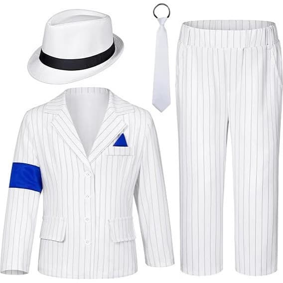 Cosplay Costume Jackson Performance White Striped Suit Set Jacket + Pants (Accessories Not Included)