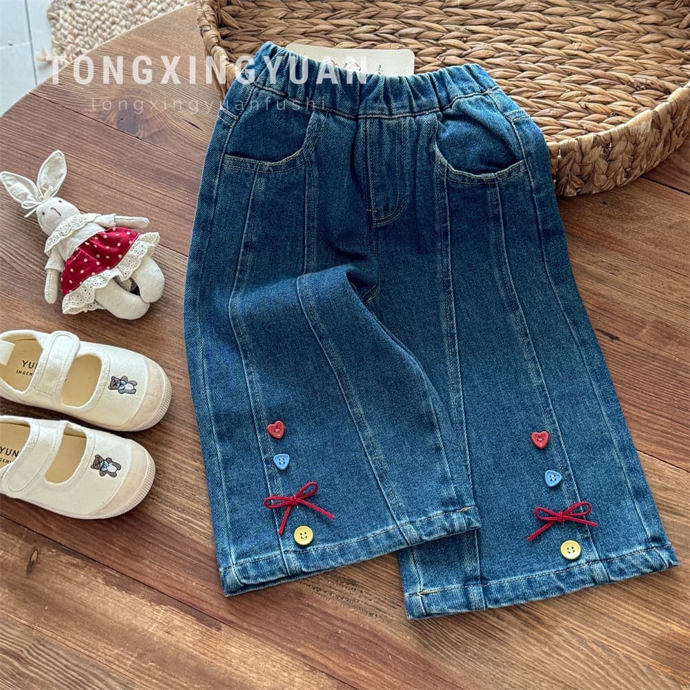 Girls' Spring and Autumn New Jeans, Children's Straight-Leg Pants, Fashionable Toddler Fall Clothing