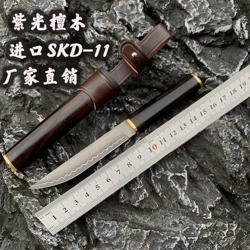 Factory Direct SKD-11 Steel Outdoor Straight Knife Camping Knife Fruit Knife Meat Knife Exquisite Collectible Knife Sharp Straight Knife