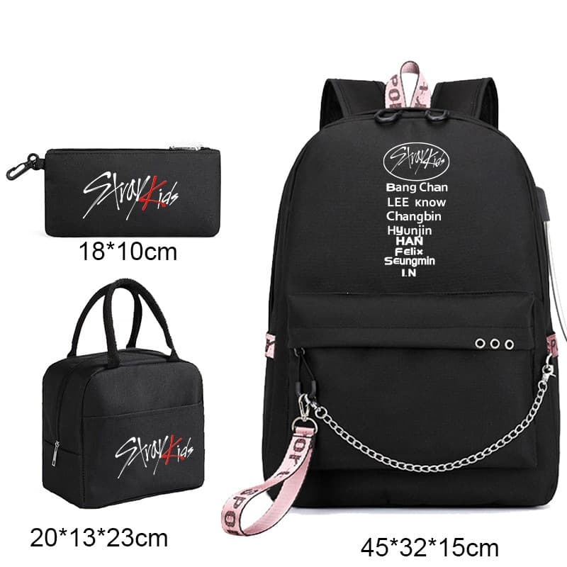 stray kids celebrity peripheral pattern lunch bag pencil bag three-piece school bag backpack school bag