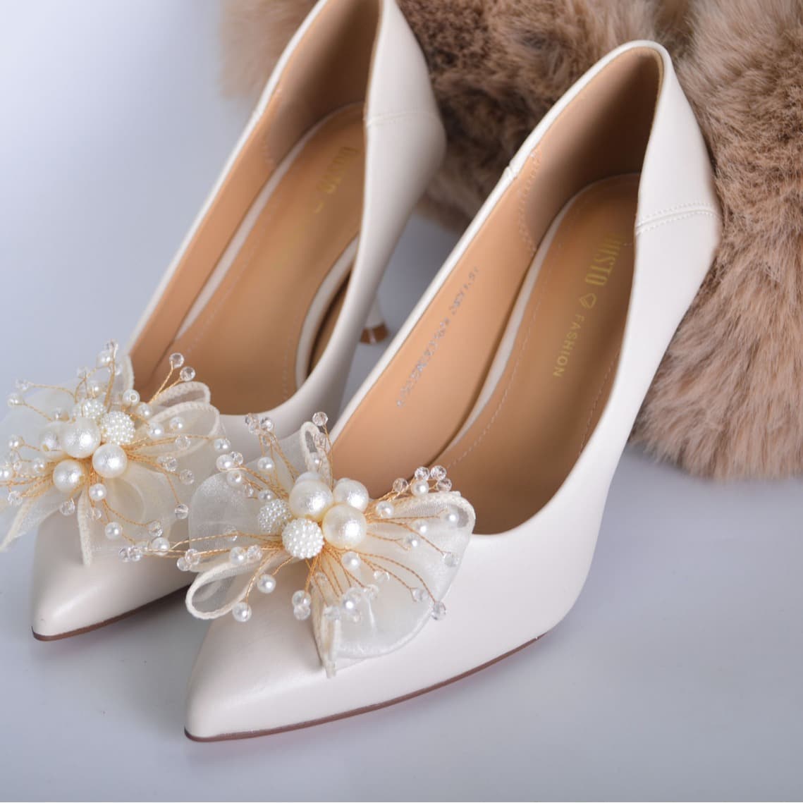 2024 New Style Wedding Shoes for Women: Chunky Heeled Bride/Bridesmaid Double-Layer Bow French High Heels