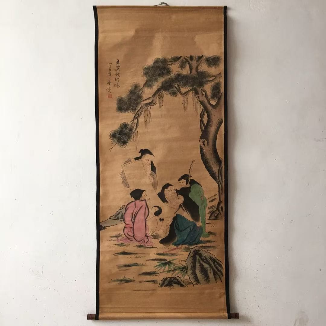Antique wholesale aged living room decoration hall scrolls - Tang Yin landscape/figure/flower-bird/Eight Immortals hanging paintings