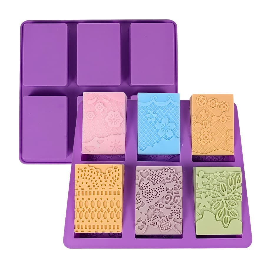 Six-Hole Rectangular Lace Pattern Silicone Mold for Handmade Soap, Cold Process Soap Mold, Cake and Chocolate Decoration Mold