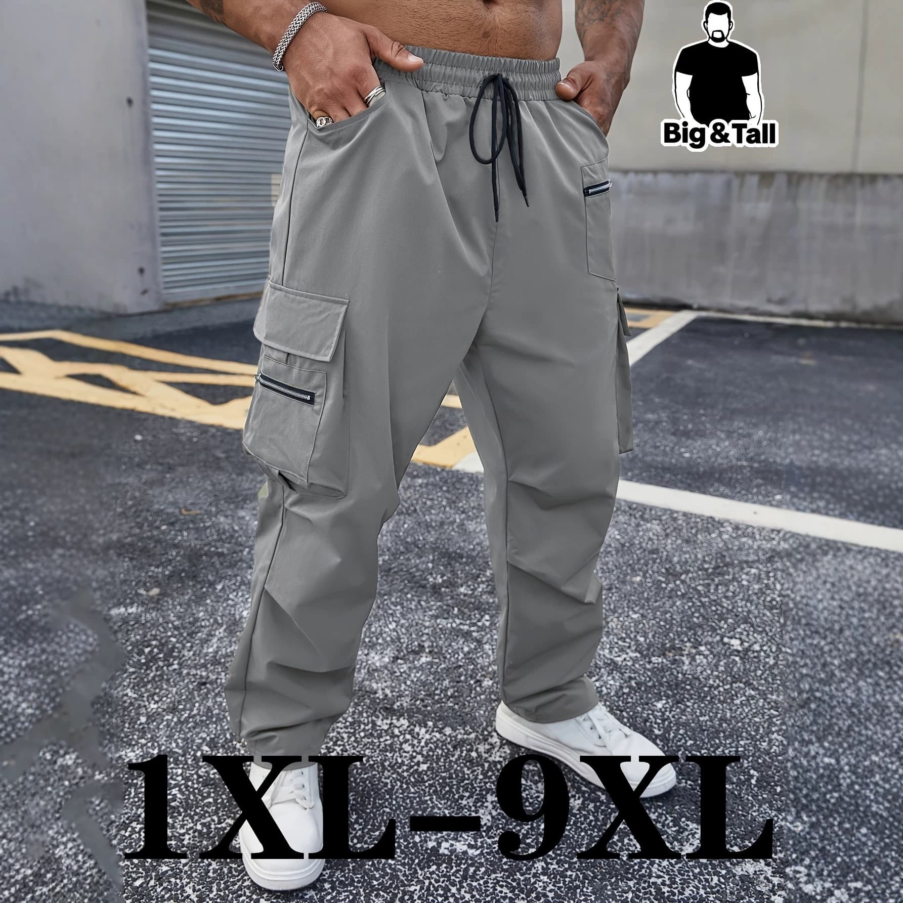 Big Size Men's Solid Color Casual Cargo Pants Street Style