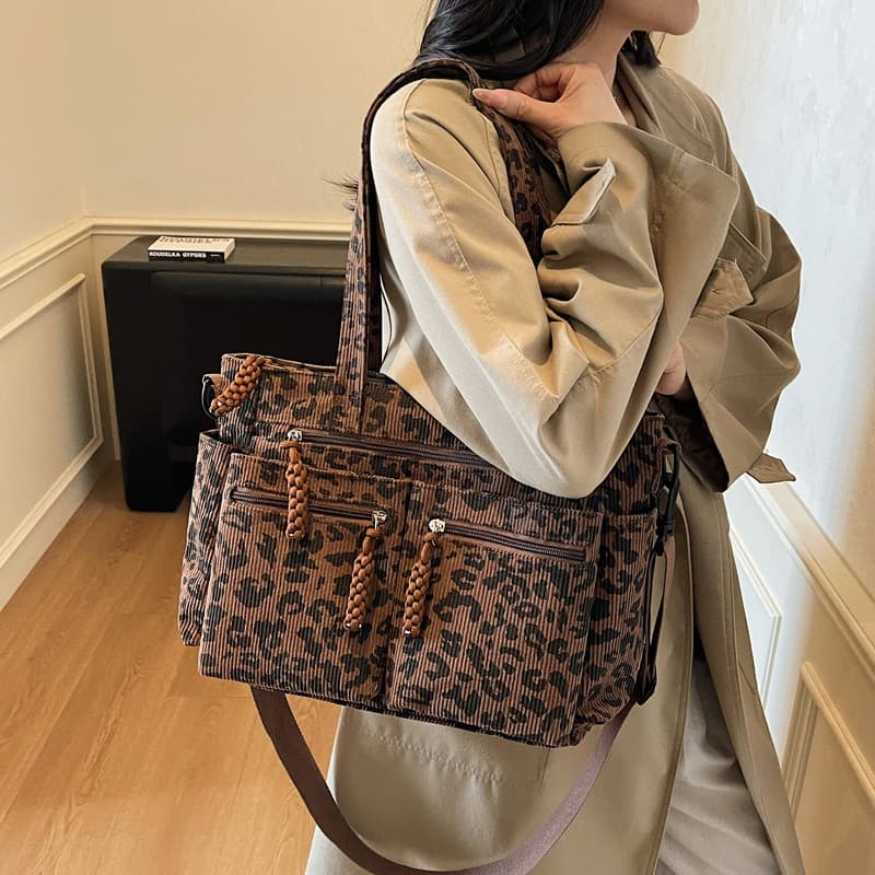 New Cross-border Large Capacity Leopard Print Tote Bag for Women Fashion Versatile Women's Shoulder Crossbody Bag Mommy Handbag