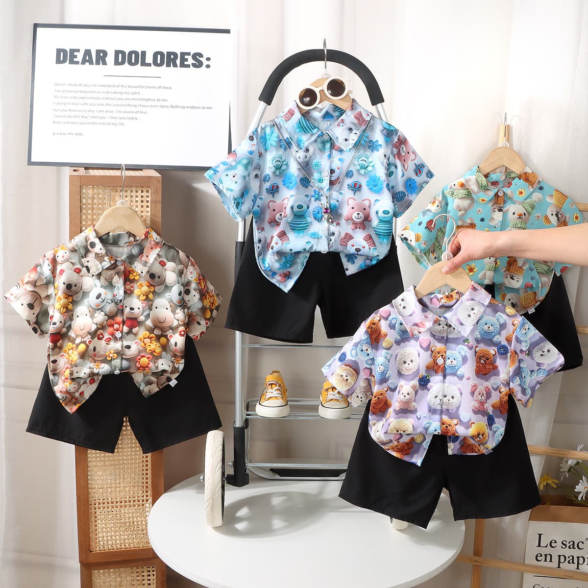 3D Printed Boys' Shirt Short-Sleeve Shorts Set, Summer Children's Casual Lapel Baby Shirt Set