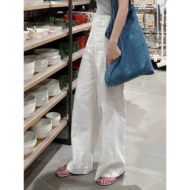 New Pure Linen Wide-Leg Pants for Women, Summer Thin, Loose, High-Waist, Slimming, Straight-Leg Linen Pants, Casual Trousers