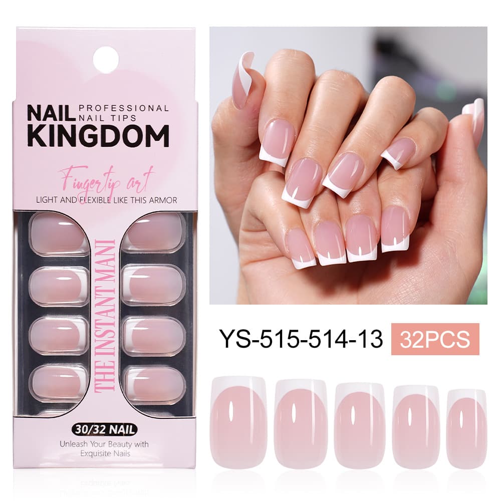 Best-selling French Dual-Color Short Almond Press-On Nails, Short Square False Nails, Wearable Manicure Stickers, 32 Pieces