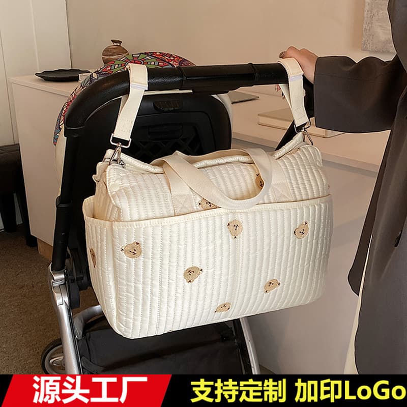 Cross-border Large Capacity Handheld Diaper Bag Mom Baby Bottle Diaper Hanging Bag Korean Embroidery Bear Baby Bag
