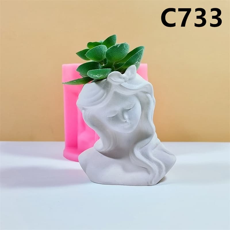 Artistic Woman Flower Pot Silicone Mold Succulent Green Plant DIY Handmade Gypsum Home 3D Decoration C733