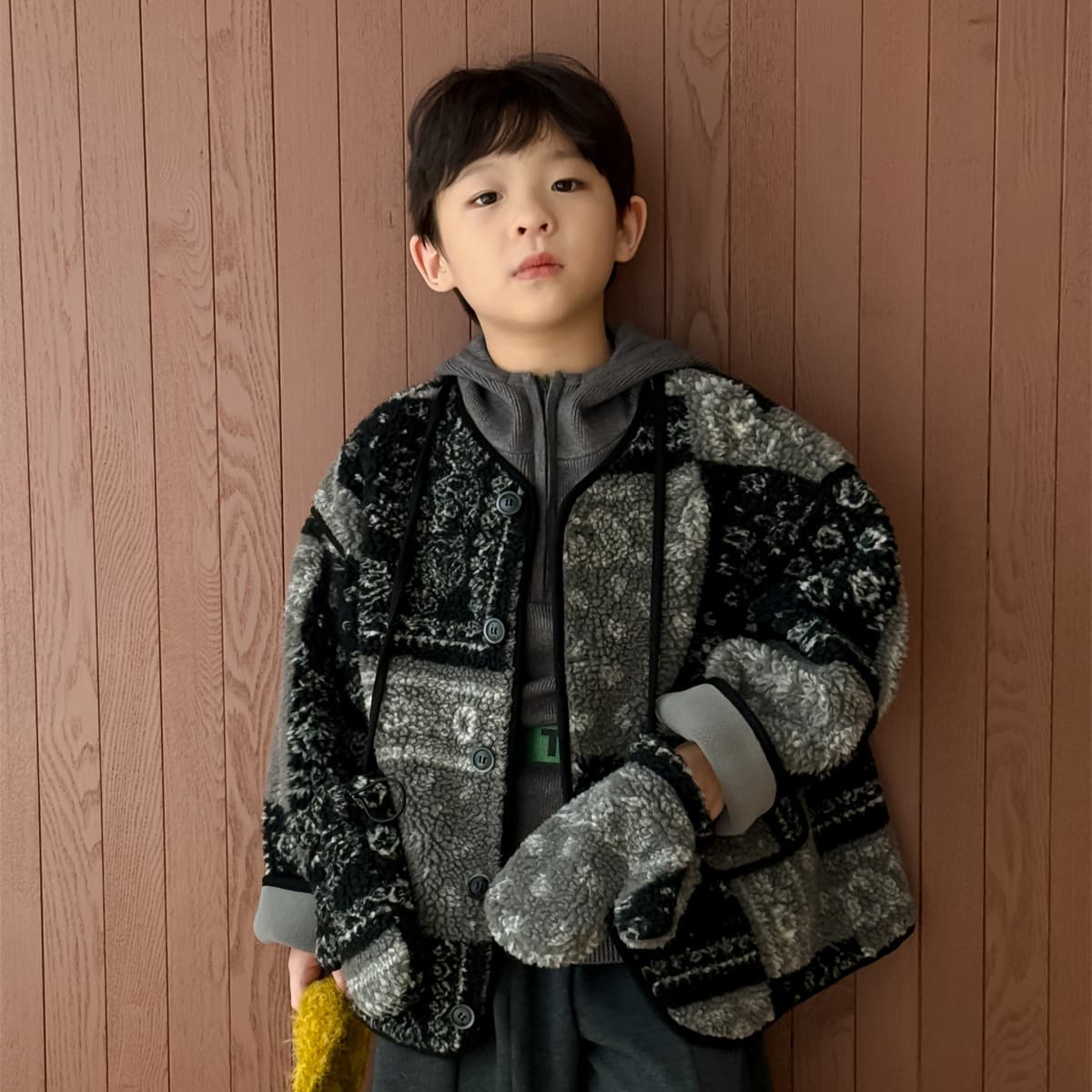 Cheese and Cat Boy Coat 2025 Autumn/Winter New Faux Fur Lined Thick Windproof Korean Style Versatile Top for Boys
