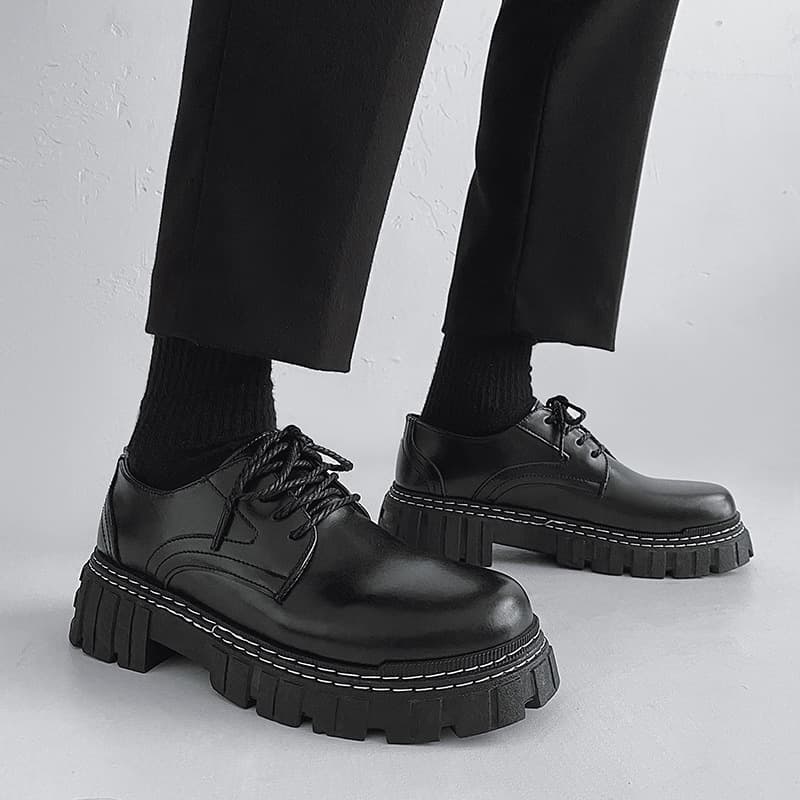 Men's Casual Derby Shoes Low Top Leather Footwear Breathable Waterproof Rubber Sole Youth Fashionable Spring Autumn Seasonal