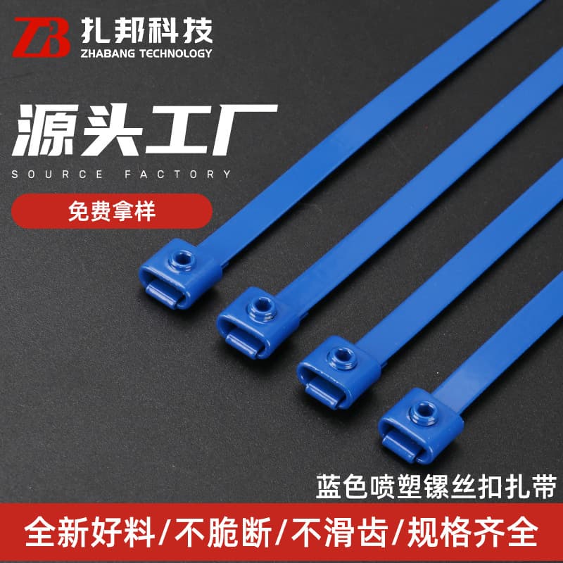 304 stainless steel cable ties, blue spray-painted screw buckle self-locking ties, marine-grade metal bundling straps.