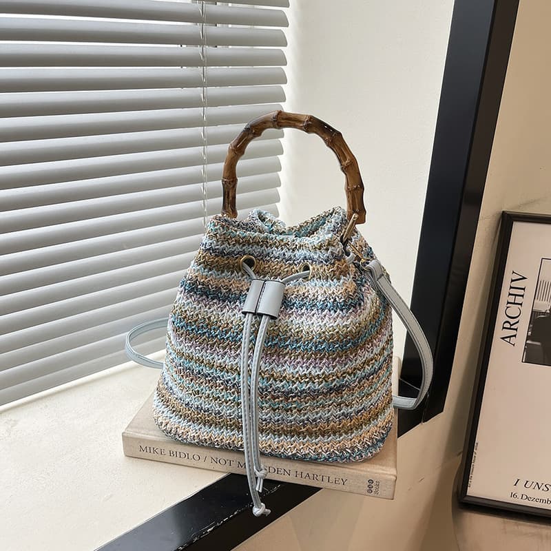 New women's handbag rainbow striped solid color single shoulder straw bag fashionable and cute dual-purpose bag