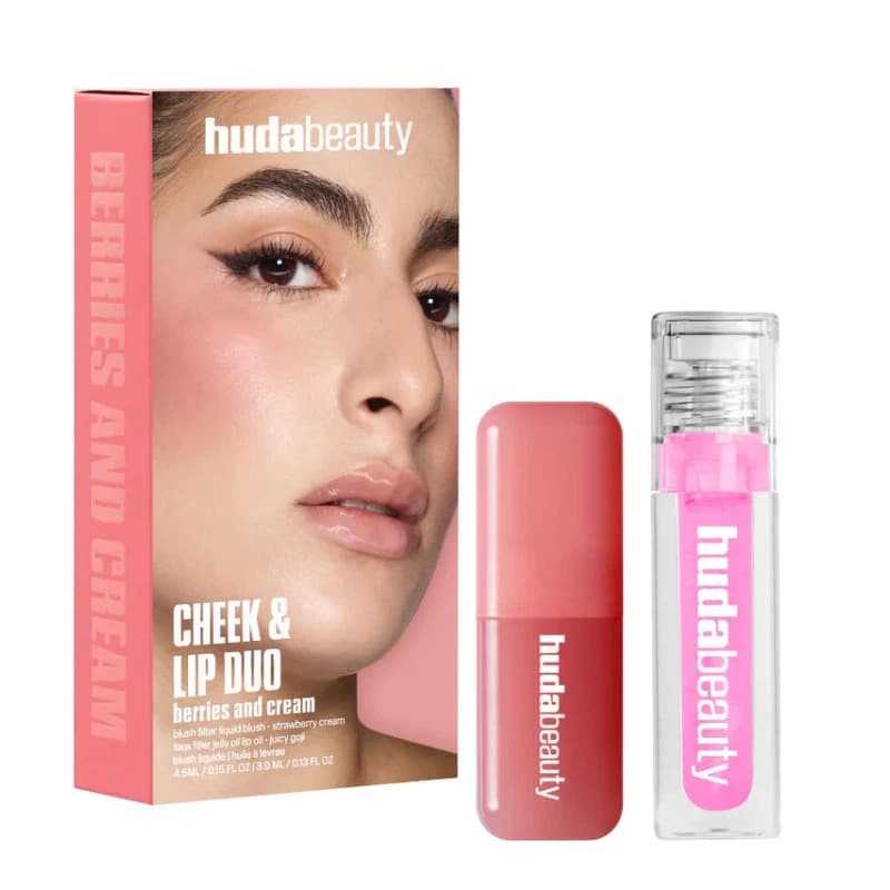 HUDA Beauty Lip Oil Liquid Blush 2-Piece Cheek & Lip Duo Berries and