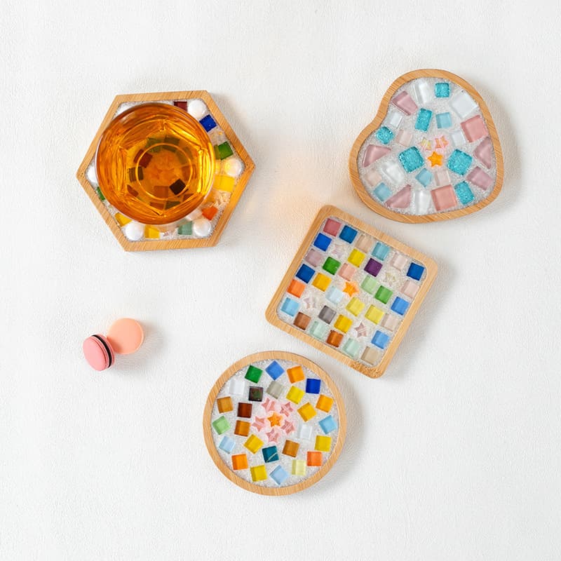 Handmade bamboo coaster flower small hexagon anti-slip scratch-proof desktop protector, universal bamboo coaster for tea and coffee cups